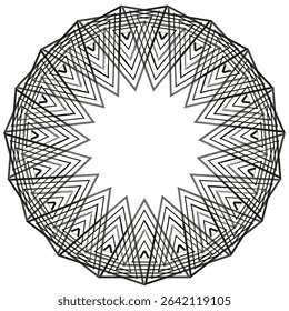 Intricate star pattern. Radial symmetric ornament. Complex geometric shape. Vector abstract design.