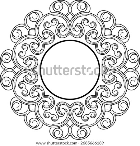 Intricate swirl cloud concentric mandala with dragon-inspired geometry, oriental decorative art