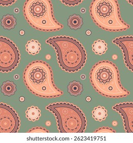 Intricate swirl and leaf stroke. Trend buta by plant nature. Paisley pretty of tranquility drawn. Flowery retro style on sketch shirt.