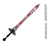 Intricate sword with black handle and red blade design depicted against a stark transparent background conveys a strong sense of fantasy and adventure ideal for gaming content.