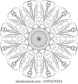 Padrão intrincado de Mandala Simétrico no Estilo de Linha Mínimo