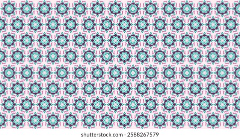 Intricate Symmetrical Mandala-Inspired Tile Design, Abstract Floral Ornament Pattern with Retro Aesthetic