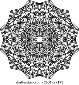Intricate and Symmetrical Outline Mandala Design with Geometric and Floral Patterns for Meditation, Coloring, and Artistic Inspiration"