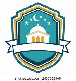 Intricate, symmetrical vector motif inspired by Islamic artistic traditions, incorporating geometric designs, clean white backdrop, suitable for badge or logo designs