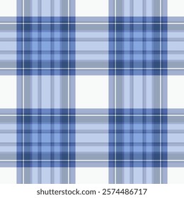 Intricate texture fabric textile, flowing seamless pattern plaid. Traditional vector check tartan background in blue and light colors palette.