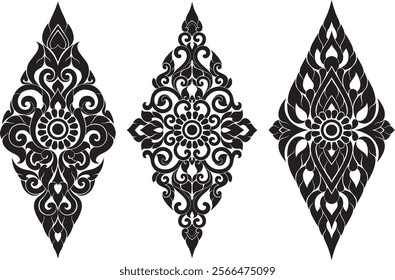 Intricate Thai rhombus patterns in black vector design, perfect for logos, textile design, and premium packaging.