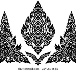 Intricate Thai Traditional Art Pattern with Elegant Floral and Flame Motifs
