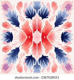 Intricate tie-dyed floral motifs ikat pattern. For fabric textile texture background wallpaper backdrop.