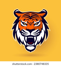 An intricate tiger head logo design with impactful features, ideal for dominant brand representation. Vibrant yellow background enhances its vibrancy