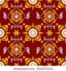 Intricate traditional pattern with floral and mythical motifs