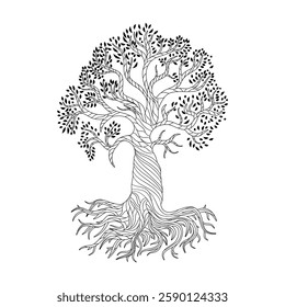 Intricate tree silhouette design showcasing roots and branches in elegant doodle artistry