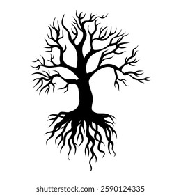 Intricate tree silhouette design showcasing roots and branches in elegant doodle artistry