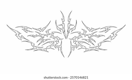 Intricate tribal butterfly tattoo vector with symmetrical design, sharp edges, and bold details. Perfect for logos, prints, and body art concepts