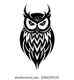 Intricate Tribal Owl Illustration in Black and White