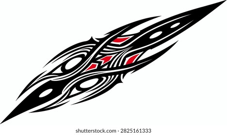Intricate tribal pattern for custom vehicle wraps and apparel.