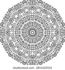 Intricate Tribal Pattern Design With Geometric And Symbolic Elements Mandala Style