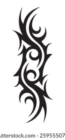 Intricate Tribal Tattoo Design with Flowing Swirls and Sharp Edges in Black Ink Style