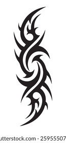 Intricate Tribal Tattoo Design with Flowing Swirls and Sharp Edges in Black Ink Style