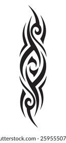 Intricate Tribal Tattoo Design with Flowing Swirls and Sharp Edges in Black Ink Style