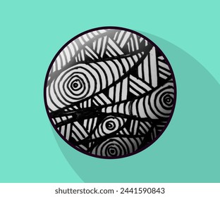 Intricate and unique abstract illustration, featuring circular shapes in black and white. The design has a striking visual impact, Ideal for modern art.