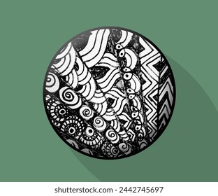 Intricate and unique abstract illustration, featuring circular shapes in black and white. The design has a striking visual impact, Ideal for modern art.