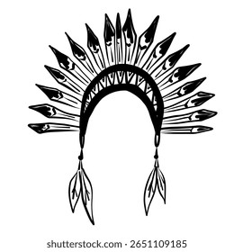 Intricate vector design of a feather headdress with artistic detailing, showcasing cultural significance and traditional elements
