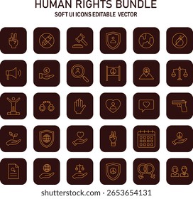 Intricate vector icons symbolizing human rights and social advocacy in a unified design
