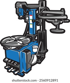 Intricate vector illustration of a blue and black industrial milling machine, showcasing precision and engineering excellence for manufacturing enthusiasts