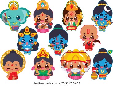 Intricate vector illustration of Indian gods, showcasing divine figures with rich details and vibrant colors. Perfect for religious themes, cultural projects, and spiritual art.