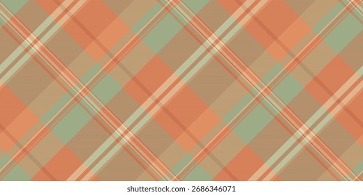 Intricate vector tartan texture, panel check pattern plaid. African seamless background fabric textile in orange and pastel colors palette.