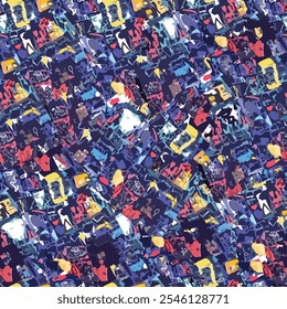 An intricate and vibrant abstract design with overlapping geometric shapes in rich blue, yellow, and red tones. A perfect choice for bold decor, creative illustrations, and modern digital artwork.