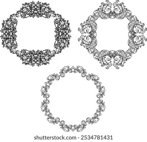 Intricate Victorian Floral Frame Vector Set, Ornate Decorative Borders for Invitations, Scrapbooking, and Art Projects