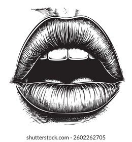 Intricate vintage illustration of a woman's mouth with detailed elements