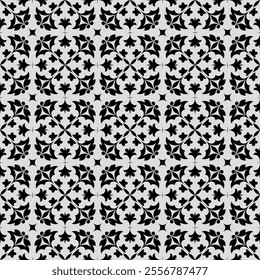Intricate Vintage Style Seamless Pattern with Symmetrical Floral and Geometric Motifs in Blue and White, Suitable for Tiles, Prints, and Home Decor