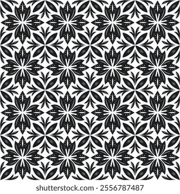 Intricate Vintage Style Seamless Pattern with Symmetrical Floral and Geometric Motifs in Blue and White, Suitable for Tiles, Prints, and Home Decor