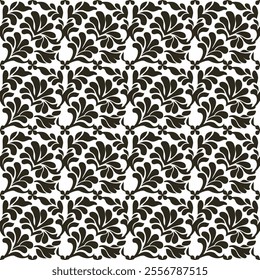 Intricate Vintage Style Seamless Pattern with Symmetrical Floral and Geometric Motifs in Blue and White, Suitable for Tiles, Prints, and Home Decor
