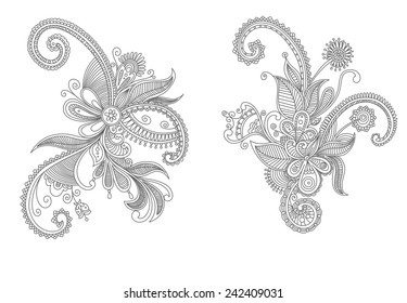 Intricate vintage swirling black and white Persian vector floral elements