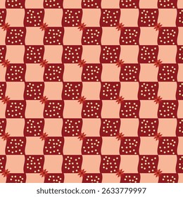 Intricate Wavy Checkerboard Pattern with Floral and Geometric Motifs