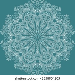 Intricate White Mandala Pattern on Teal Background