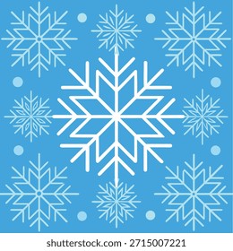 Flocos de neve brancos intrincados com padrões geométricos espalhados em um fundo azul fresco vibrante - Winter Wonderland.