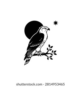 Intricate wildlife artwork capturing a bird of prey in a nocturnal setting. Great for outdoorsy brands, t-shirt prints, or nature-themed illustrations.