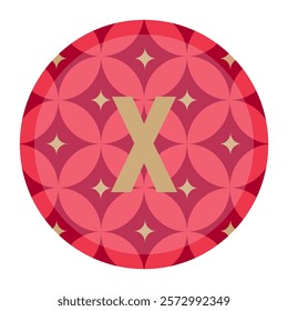 Intricate x Design with Starry Floral Pattern in Red Circle, Abstract Vector