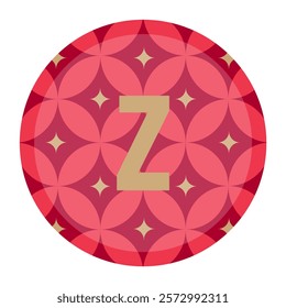 Intricate z Design with Starry Floral Pattern in Red Circle, Abstract Vector