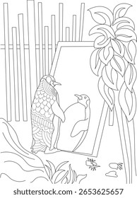 Desenho de arte de pinguim de Zentangle intrincado, ideal para coloração consciente, projetos criativos e recursos educacionais.