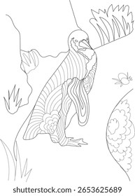 Intricate Zentangle penguin line art for coloring books and creative designs. Detailed black and white illustration of a stylized penguin.