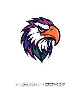 An intricately crafted eagle logo vector clip art illustration, showcasing intricate feather details and piercing eyes, ideal for sports team logos and corporate identities