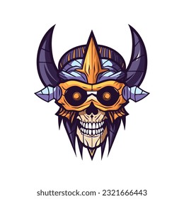 An intricately crafted skull warrior flat design vector clip art illustration, combining the mystique of skulls with the power of warriors, ideal for branding and graphic prints