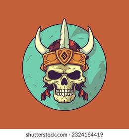 An intricately crafted skull warrior flat design vector clip art illustration, combining the mystique of skulls with the power of warriors, ideal for branding and graphic prints