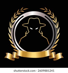 Intricately crafted vector design featuring a clandestine hitman silhouette with glowing eyes.