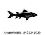 Intricately designed black vector illustration featuring the silhouette of a Zander fish in fine detail.